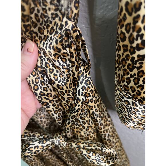 VTG 80s Inner Most Robe XL Cream Leopard Print Kimono Open Tie Front Intimates - Picture 6 of 8